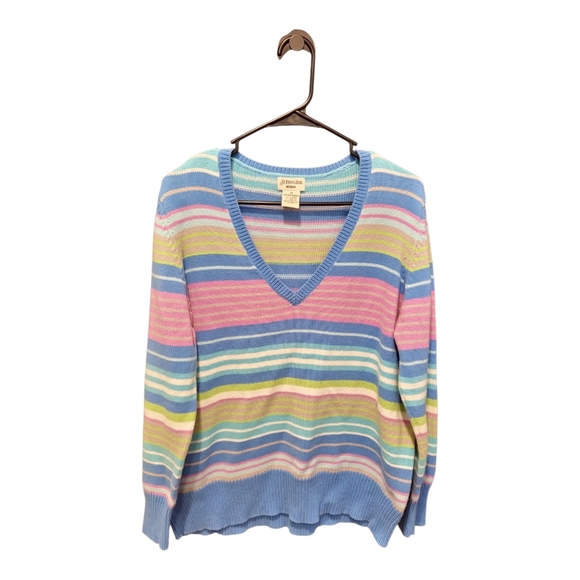 Vintage 90s V Neck Pastel Striped Spring Sweater Size Xl Coastal Grandmother - Picture 2 of 6